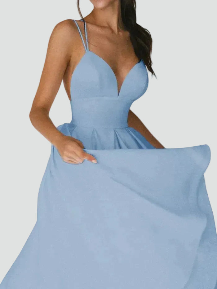 Robe midi évasée cocktail pour mariage avec décolleté en cœur