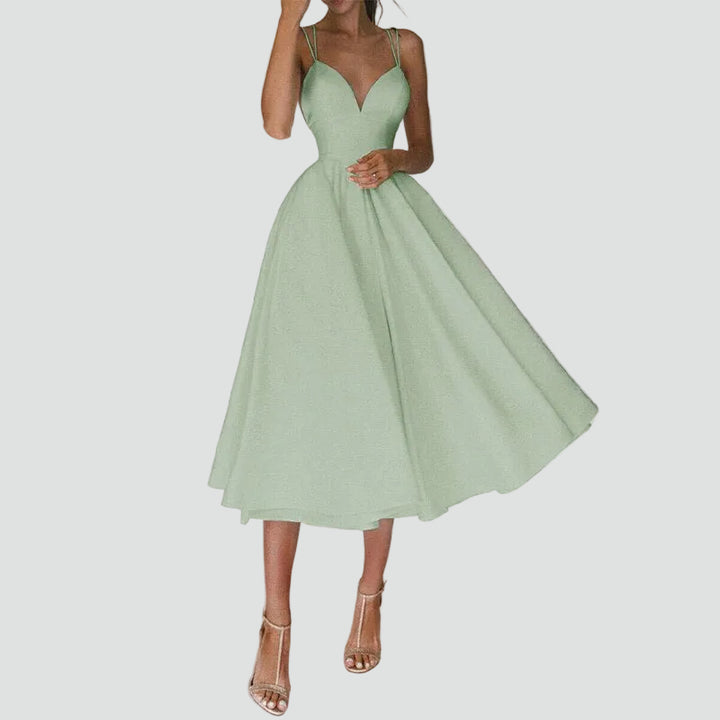 Robe midi évasée cocktail pour mariage avec décolleté en cœur