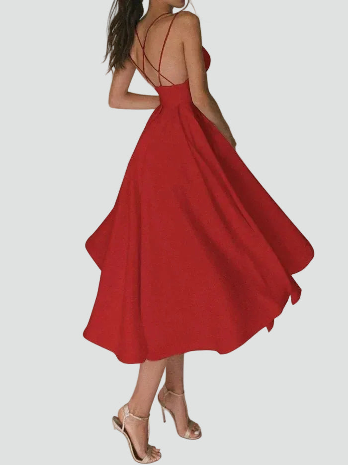 Robe midi évasée cocktail pour mariage avec décolleté en cœur