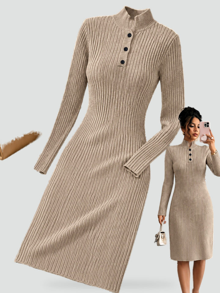 Elegante midi-jurk van geribde gebreide stof voor een bruiloft