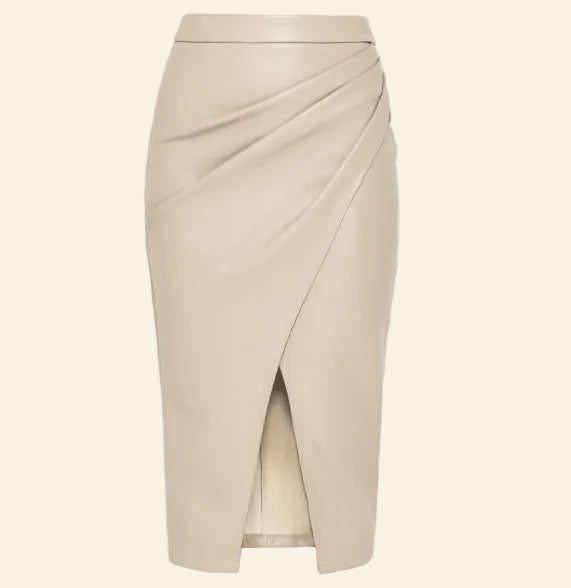 Elegancka spódnica midi z imitacji skóry z rozcięciem