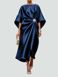 Robe de soirée satinée à manches chauve-souris pour mariage