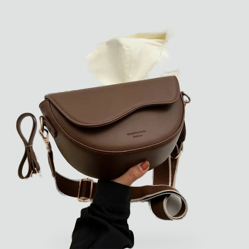 Elegancka torebka damska z regulowanym paskiem typu schoudertas – Ciemnobrązowy