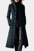 Manteau élégant en laine à carreaux pour femme, boutonné