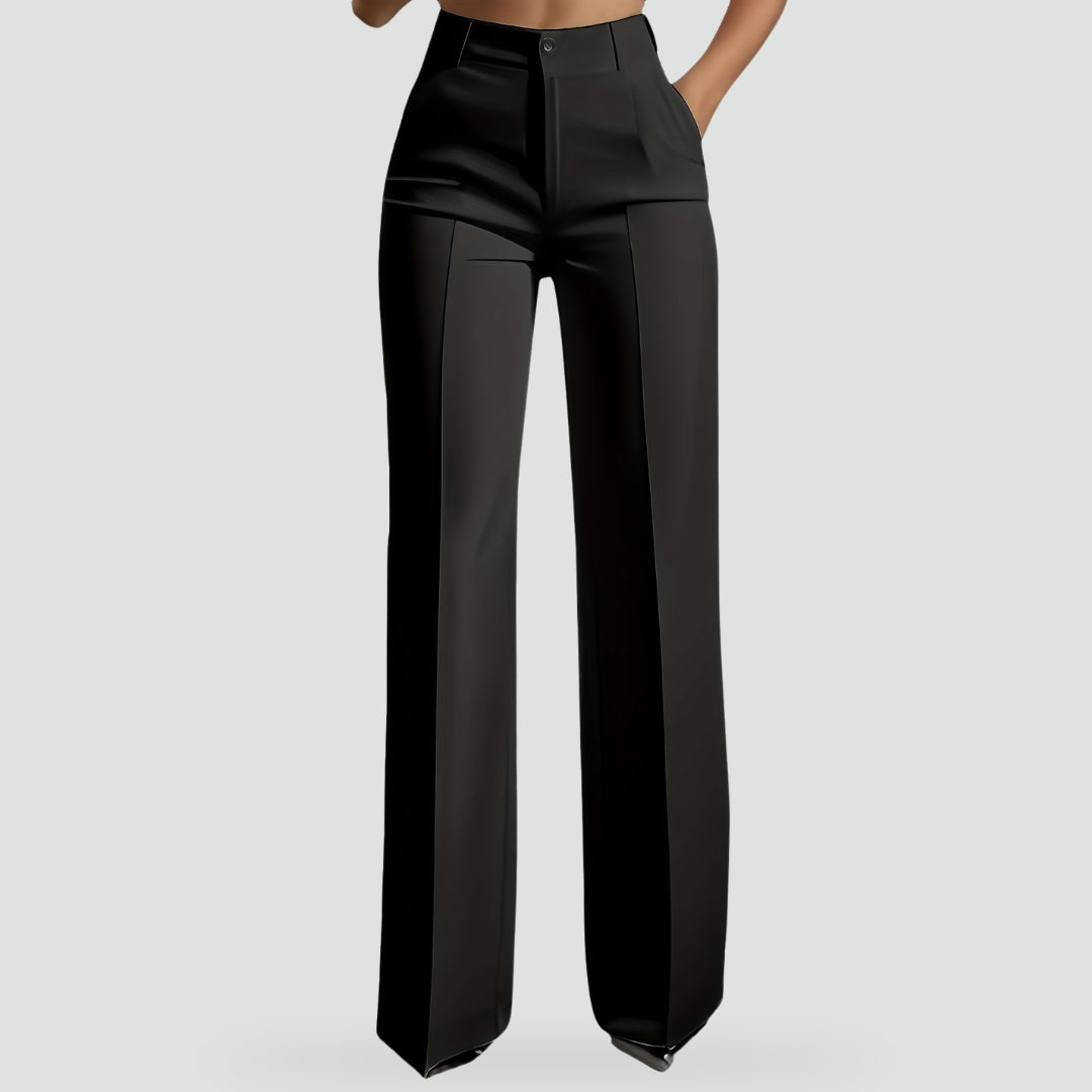 Pantalon élégant pour femme, à jambes larges et taille haute, idéal pour des tenues professionnelles