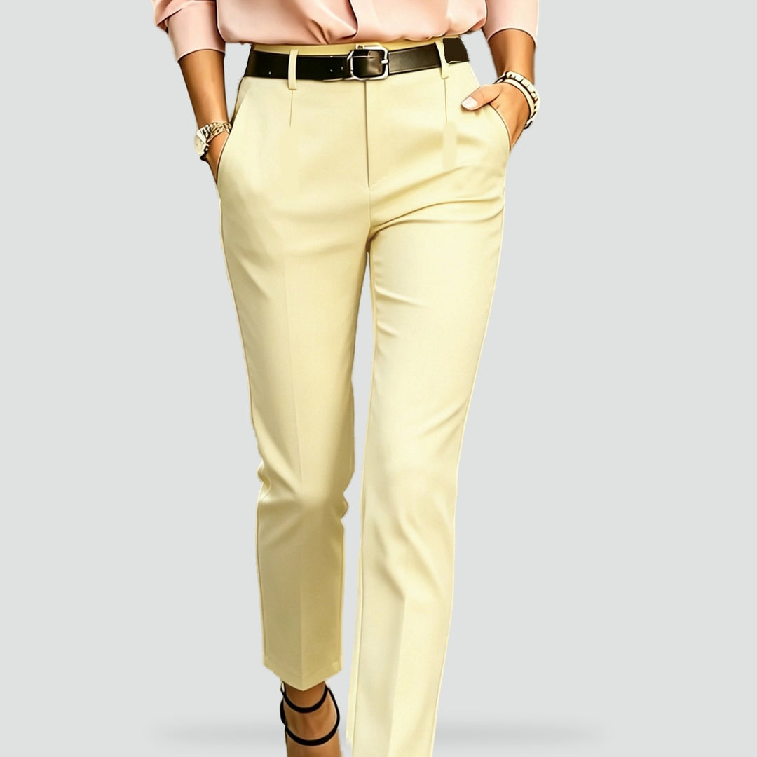 Eleganckie Spodnie Damskie z Wysokim Stanem – Morelowy