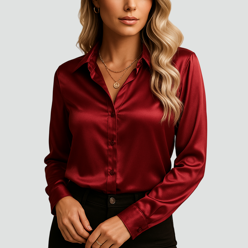 Classic Satin Blouse with Collar and Buttons