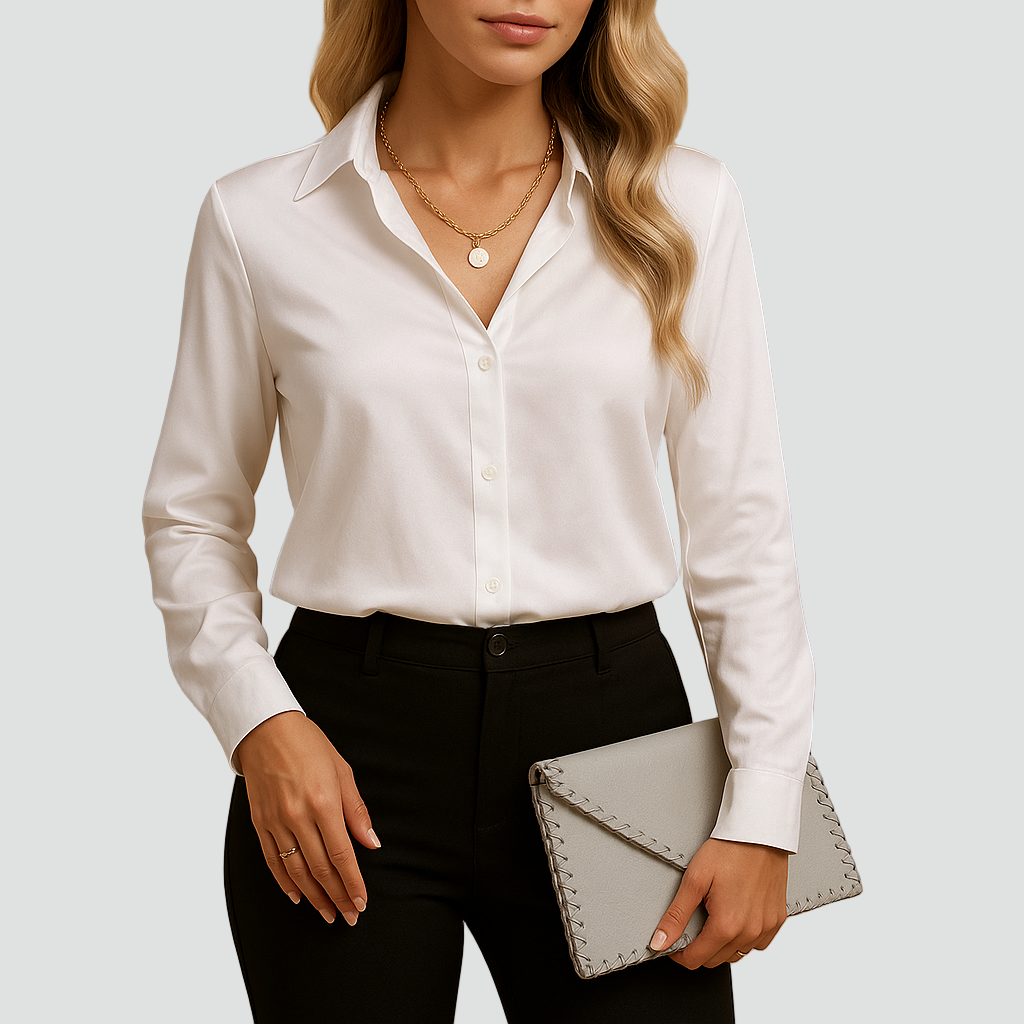Classic Satin Blouse with Collar and Buttons