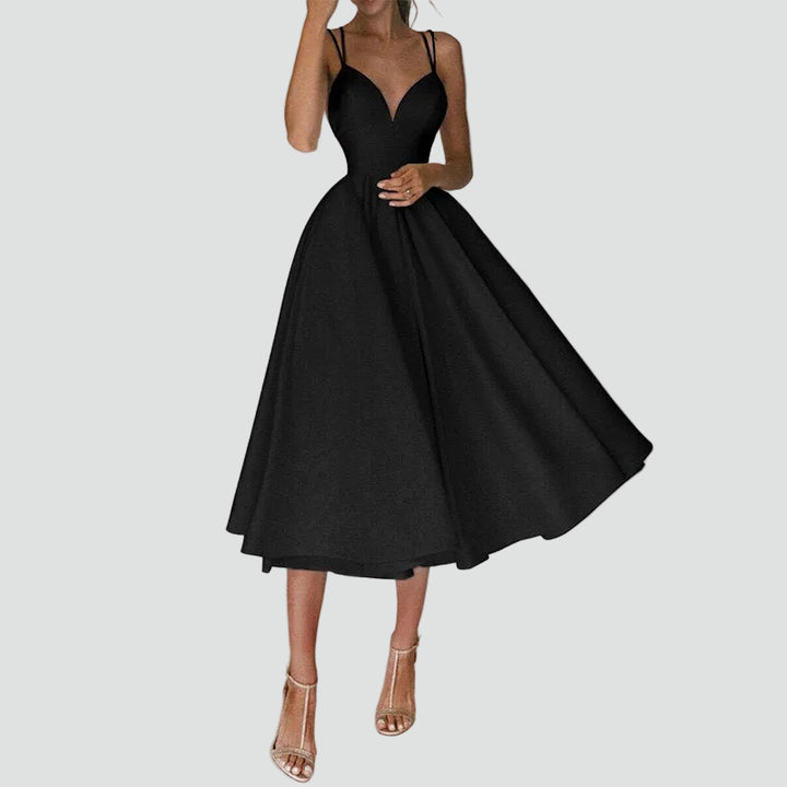Robe midi évasée cocktail pour mariage avec décolleté en cœur
