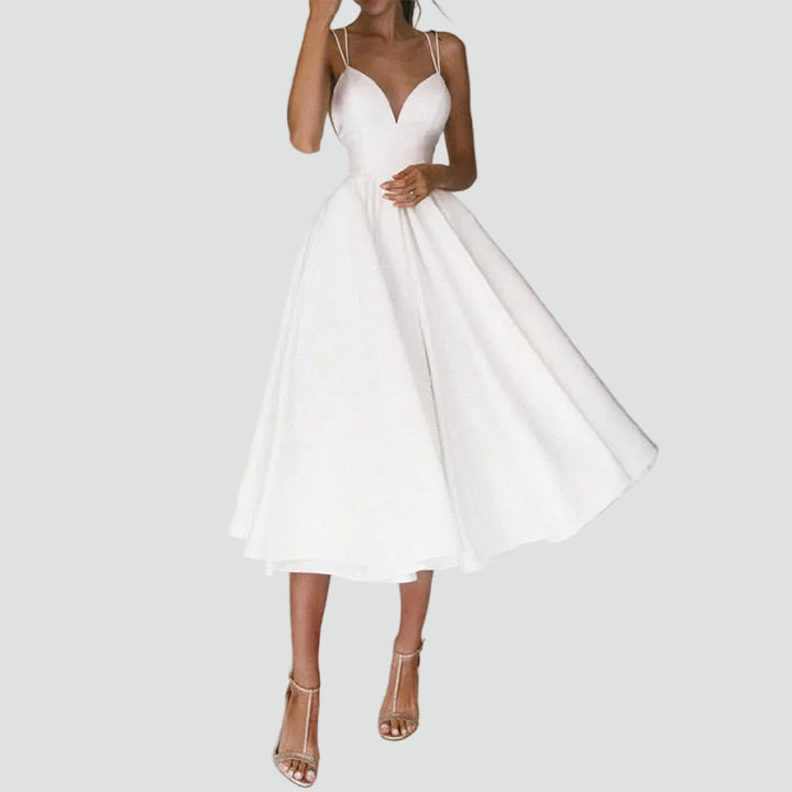 Robe midi évasée cocktail pour mariage avec décolleté en cœur