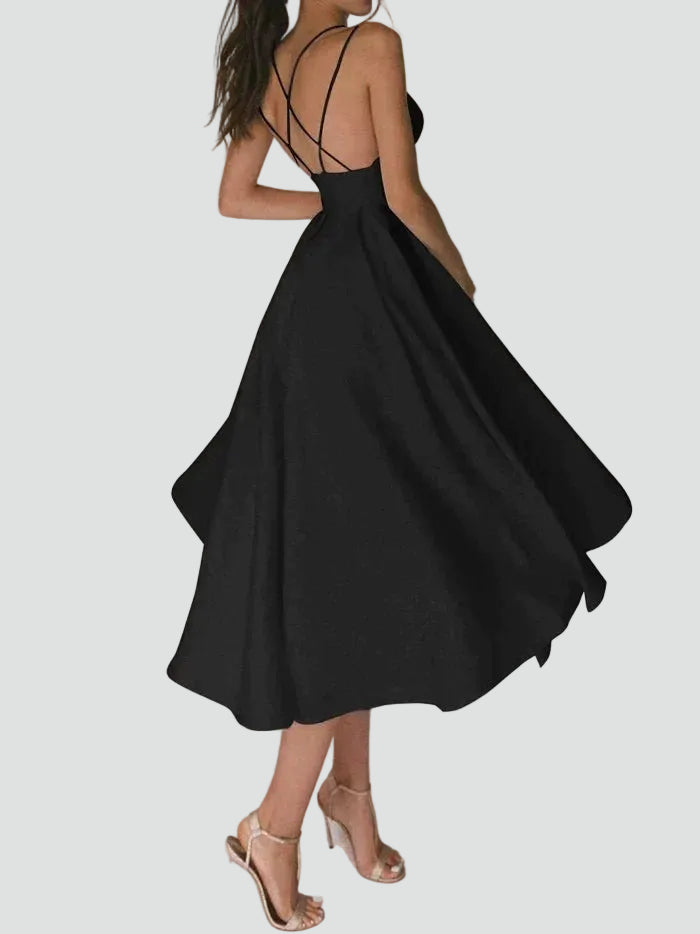 Robe midi évasée cocktail pour mariage avec décolleté en cœur