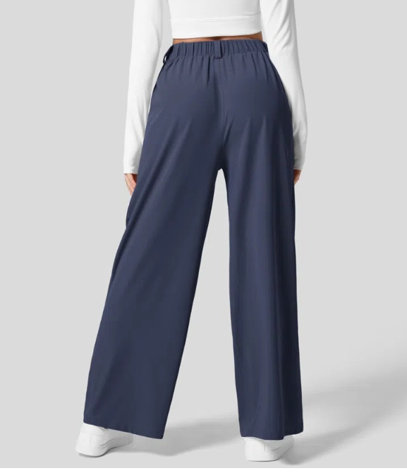 Pantalon féminin élégant et extensible à jambes larges avec taille haute