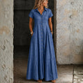 Robe longue chemise en jean avec boutons et poches