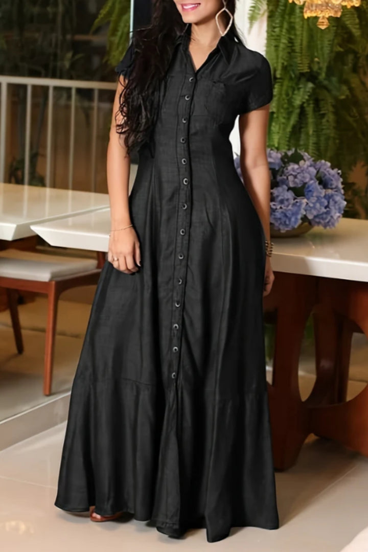 Robe longue chemise en jean avec boutons et poches