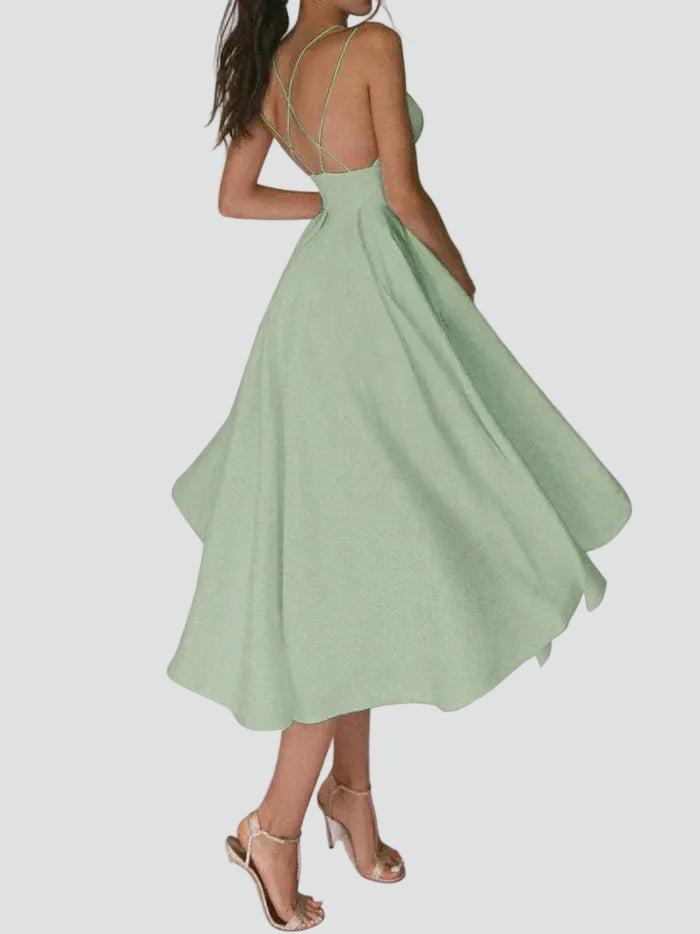 Robe midi évasée cocktail pour mariage avec décolleté en cœur