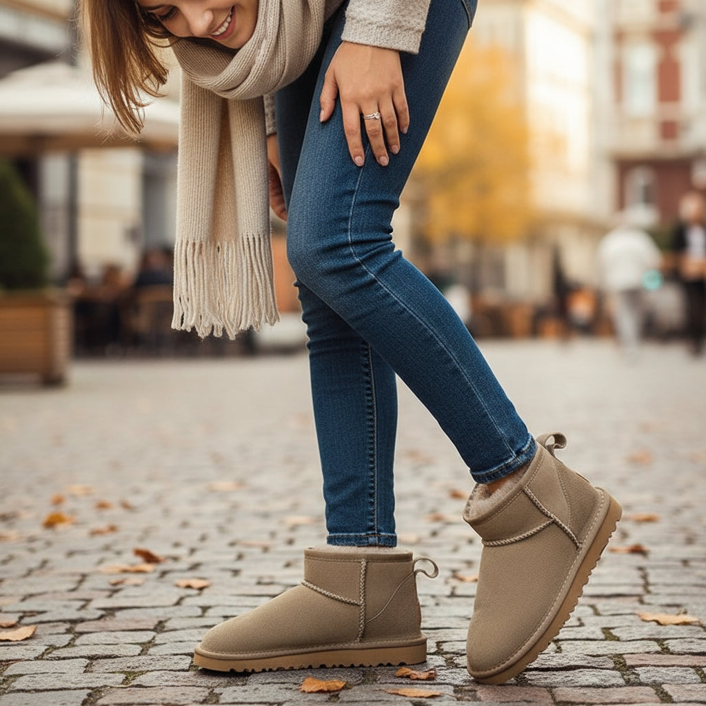 Bottes de neige chaudes et hivernales pour femme, avec doublure en laine