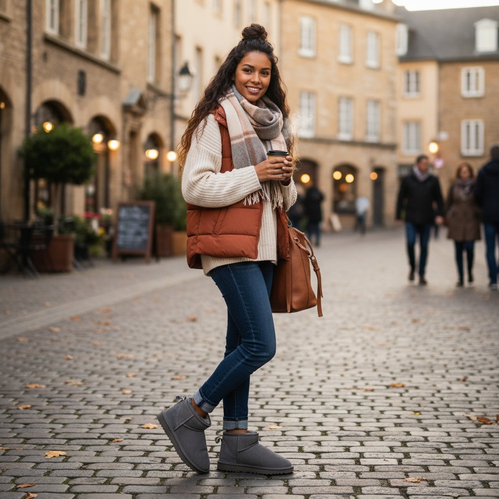 Bottes de neige chaudes et hivernales pour femme, avec doublure en laine