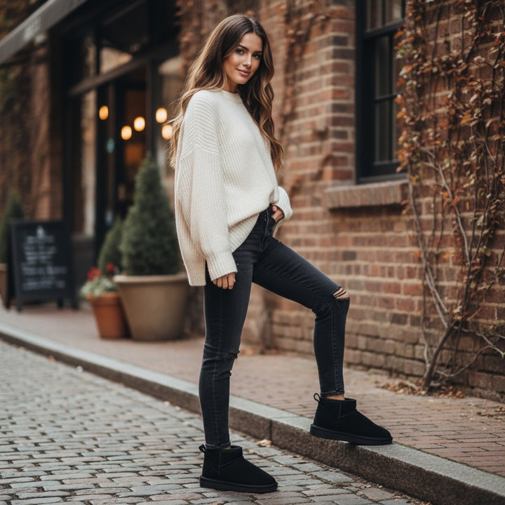 Warme winterse dames snowboots met wollen voering