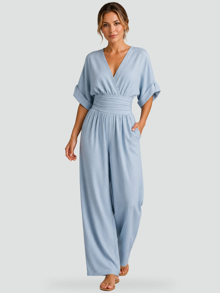 Jumpsuit met wijde pijpen en een riem in de taille voor een perfecte getailleerde look