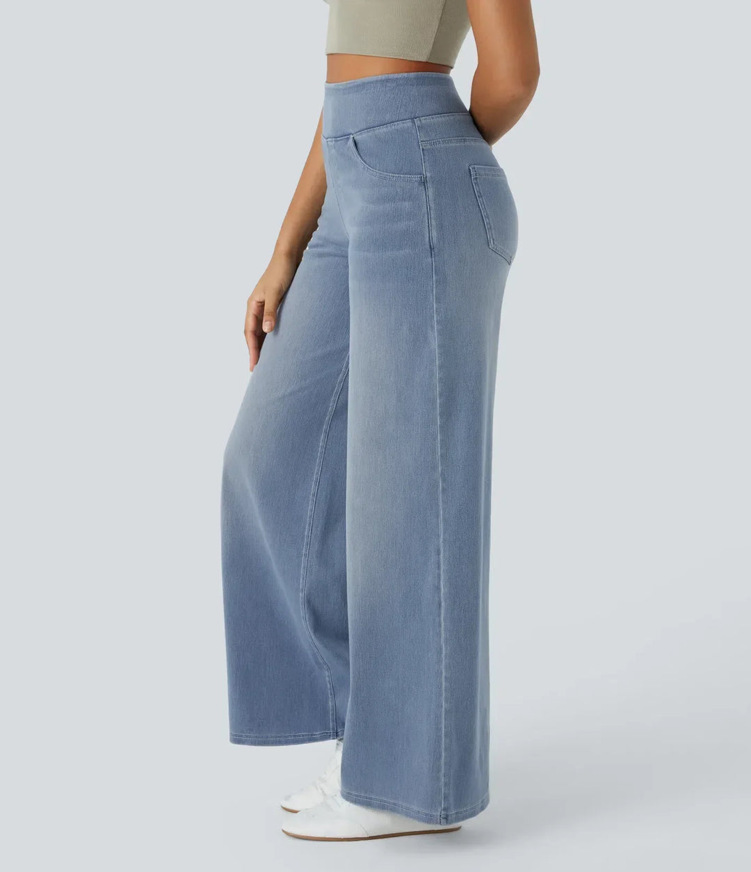 Dames spijkerbroek met hoge taille, wijde pijpen, rekbaar