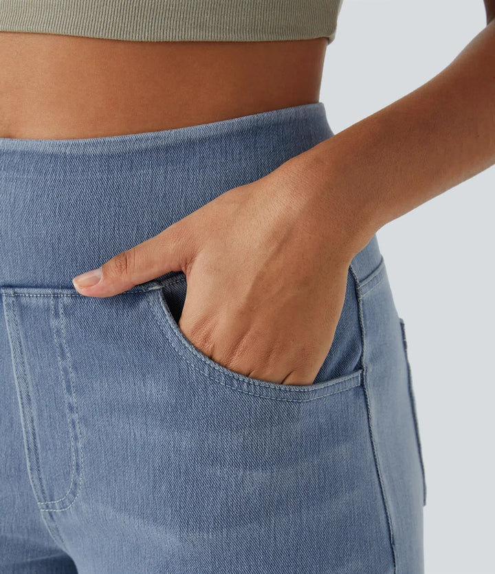 Dames spijkerbroek met hoge taille, wijde pijpen, rekbaar