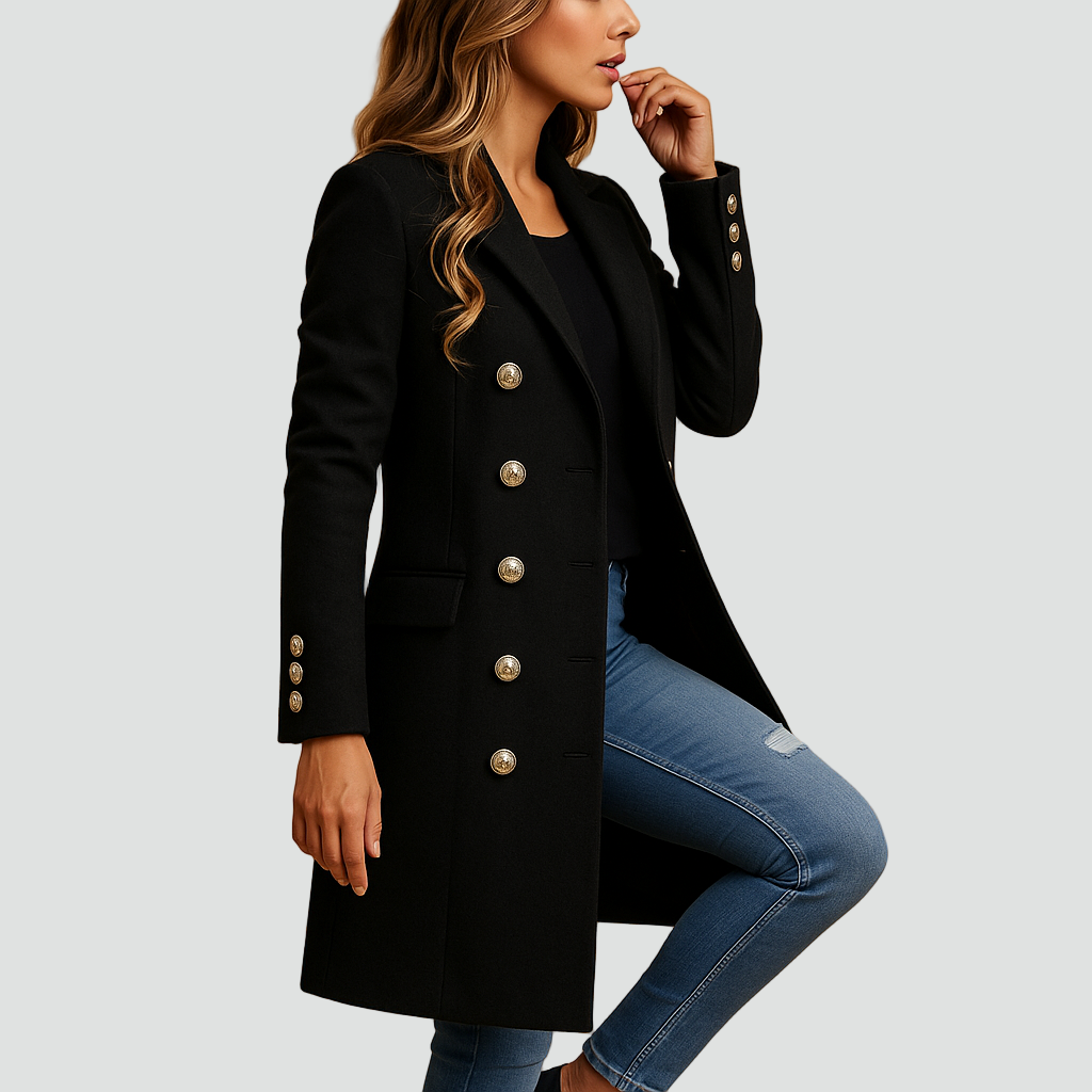 Manteau croisé pour femme avec boutons décoratifs élégant