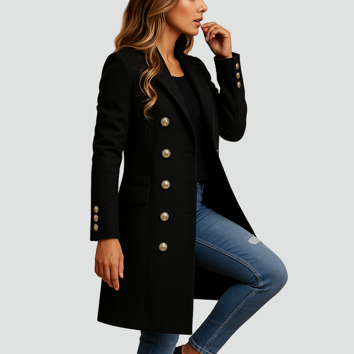 Manteau croisé pour femme avec boutons décoratifs élégant