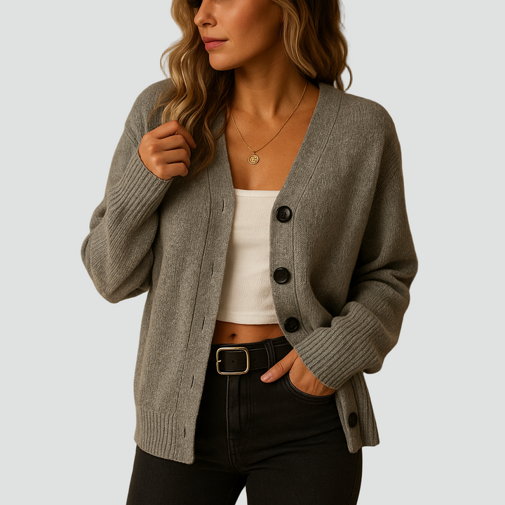 Cardigan classique pour femme avec boutons et larges poignets