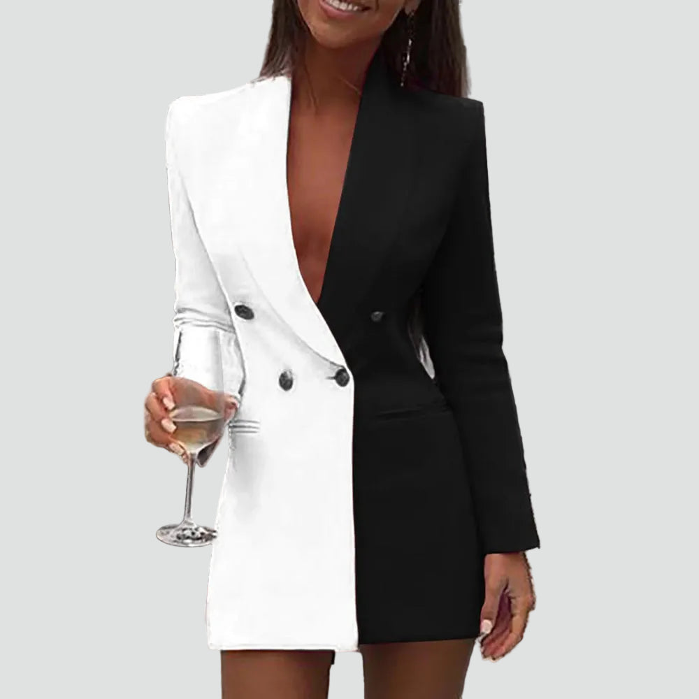 Robe mini blazer bicolore ajustée élégante pour soirée