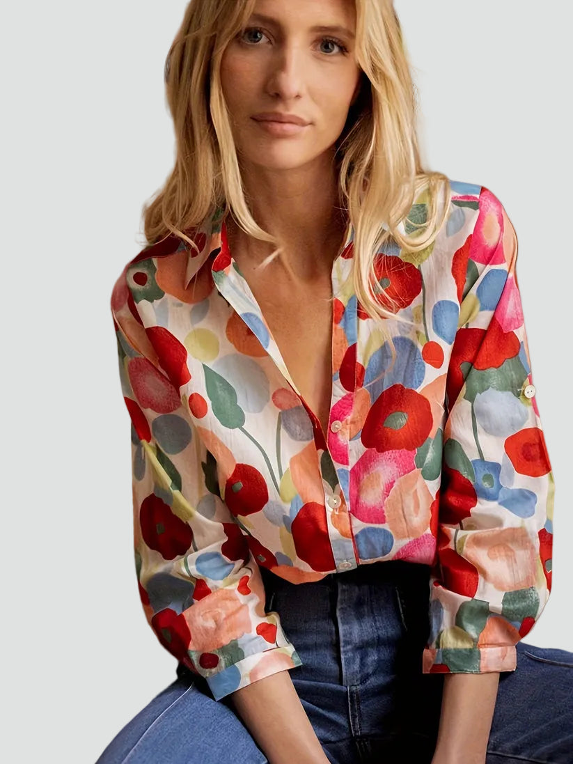 Blouse élégante pour femme à imprimé floral avec fermeture à boutons