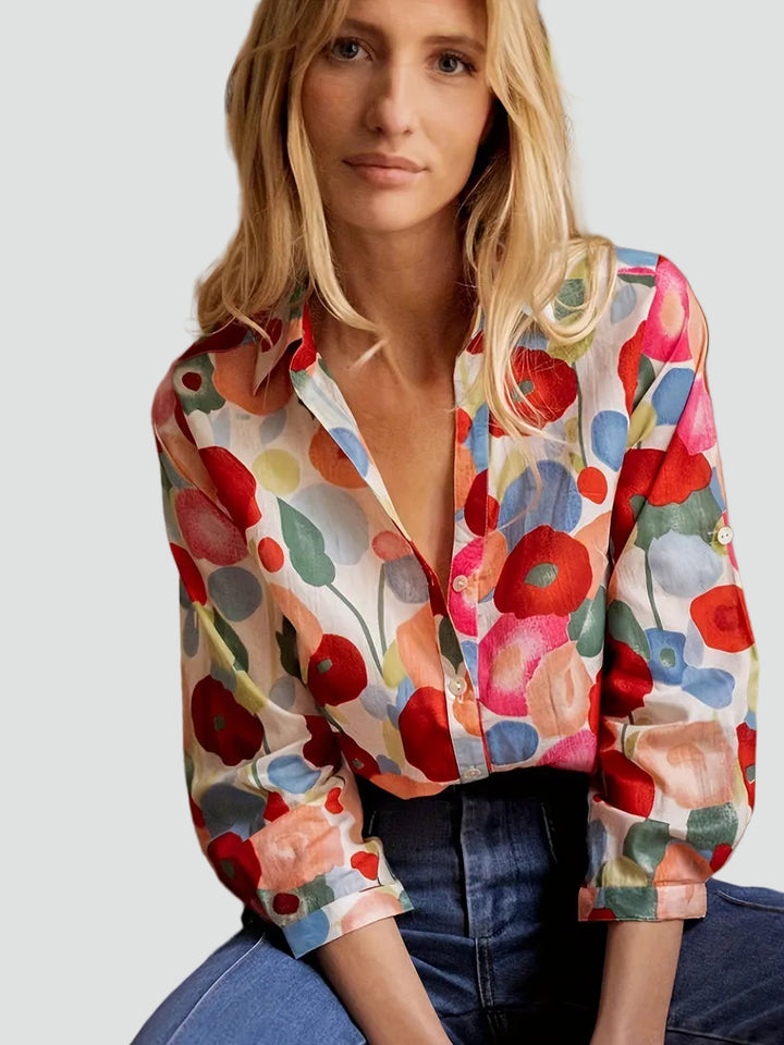 Blouse élégante pour femme à imprimé floral avec fermeture à boutons