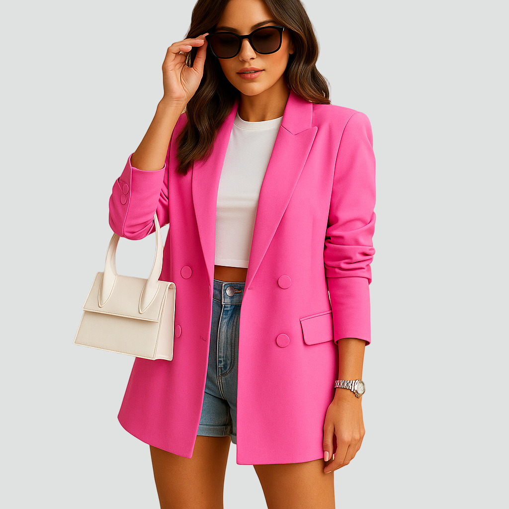 Losse damesblazer met dubbele rij knopen en stijlvolle kraag