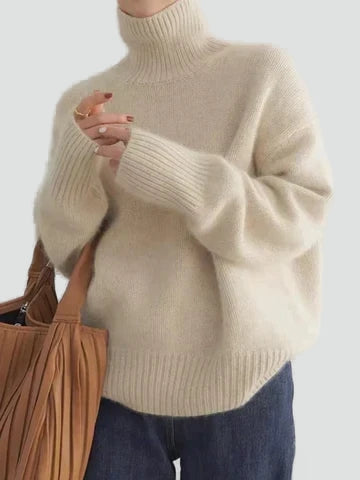 Pull femme chaud à col roulé et manches larges pour l’hiver