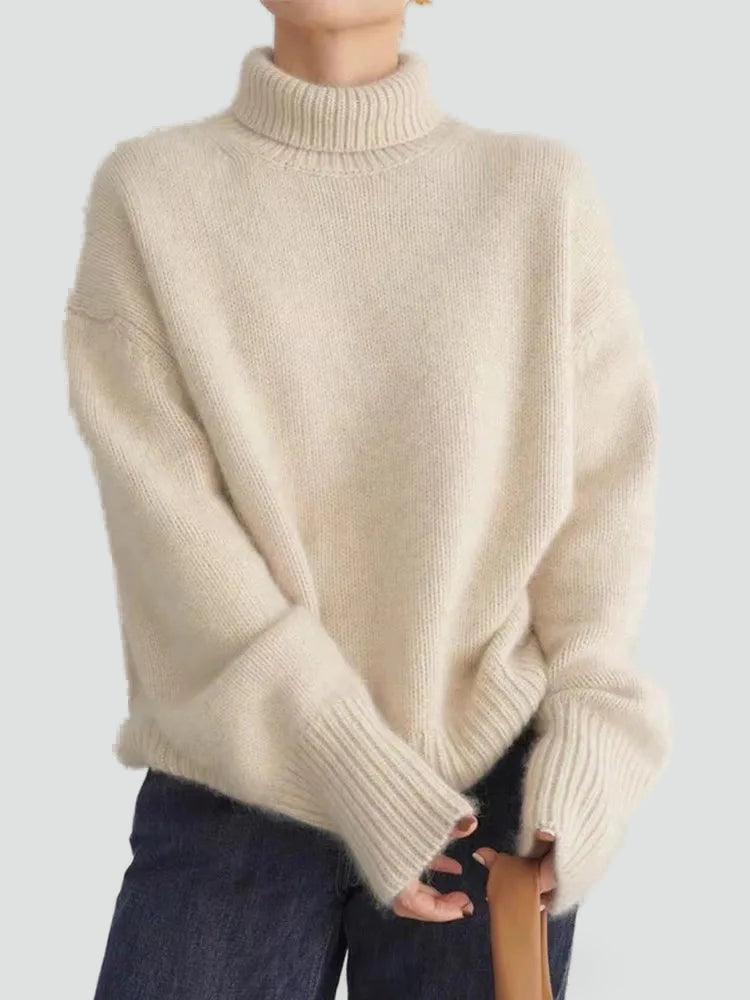 Pull femme chaud à col roulé et manches larges pour l’hiver