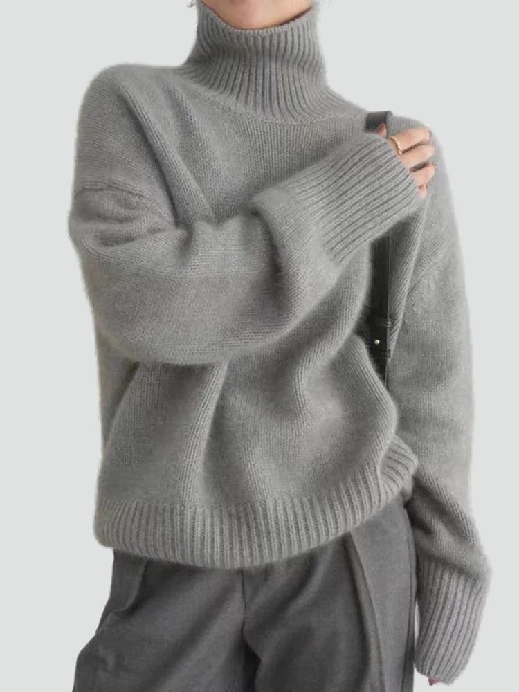 Pull femme chaud à col roulé et manches larges pour l’hiver