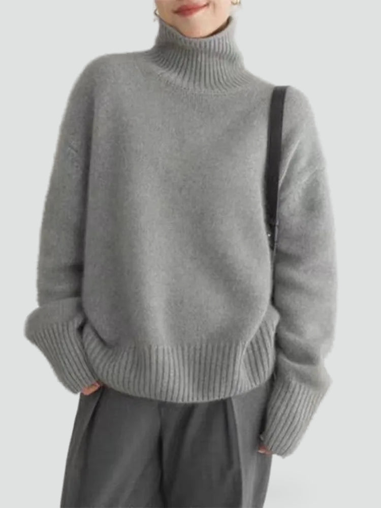 Pull femme chaud à col roulé et manches larges pour l’hiver