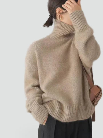 Pull femme chaud à col roulé et manches larges pour l’hiver