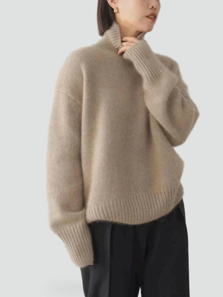 Pull femme chaud à col roulé et manches larges pour l’hiver