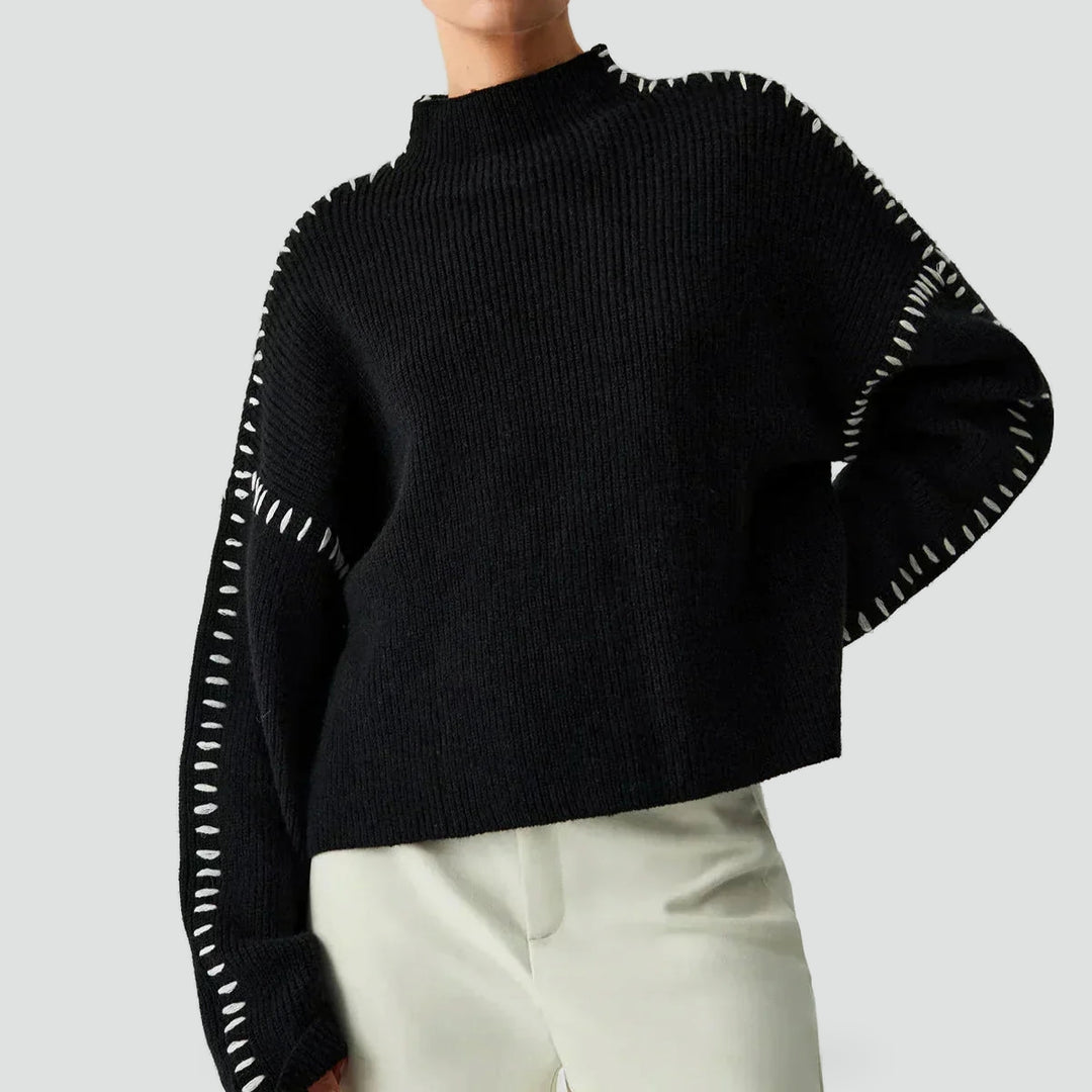 Pull oversize pour femme avec maille contrastante et col semi-montant