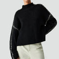 Pull oversize pour femme avec maille contrastante et col semi-montant