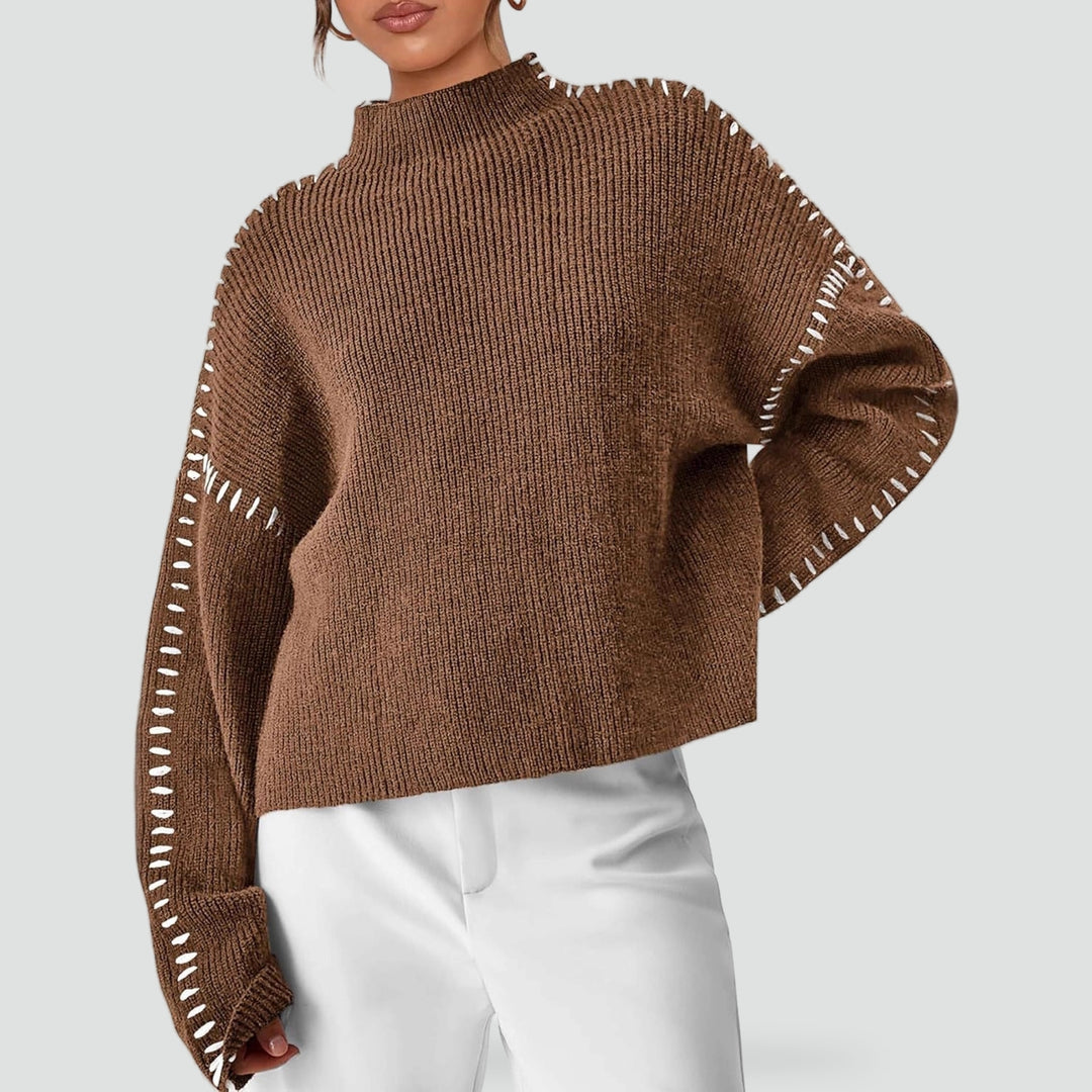 Pull oversize pour femme avec maille contrastante et col semi-montant