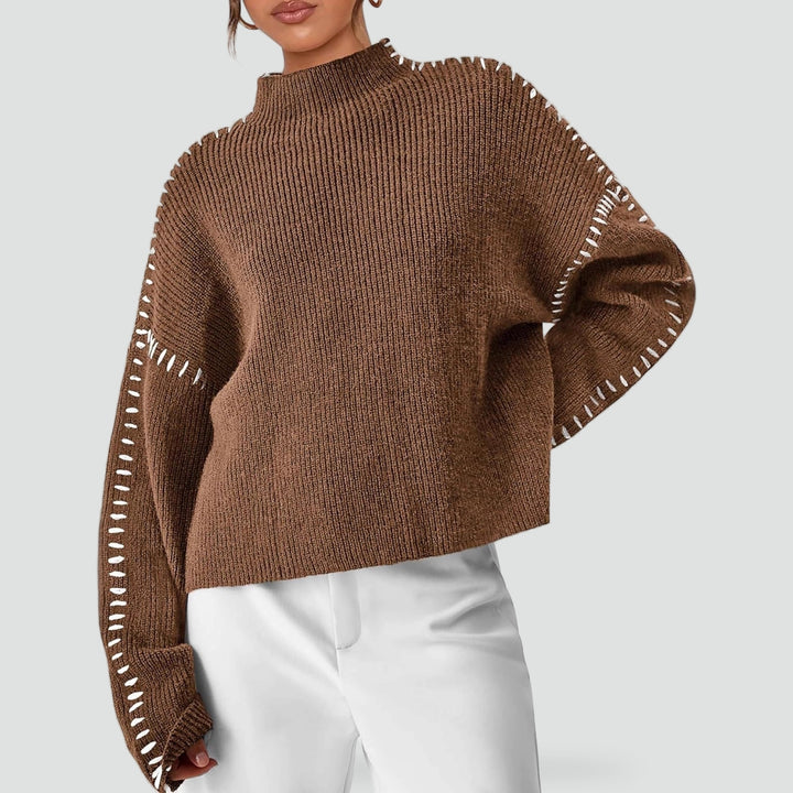 Pull oversize pour femme avec maille contrastante et col semi-montant