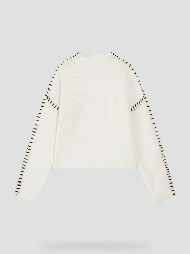 Pull oversize pour femme avec maille contrastante et col semi-montant