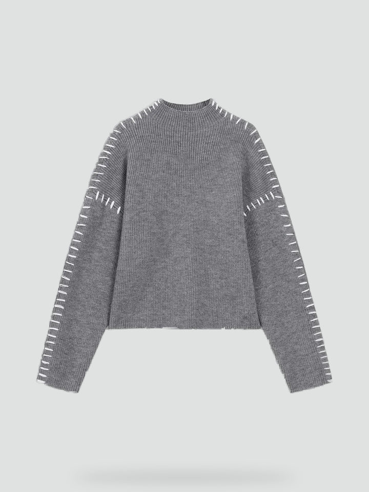 Pull oversize pour femme avec maille contrastante et col semi-montant