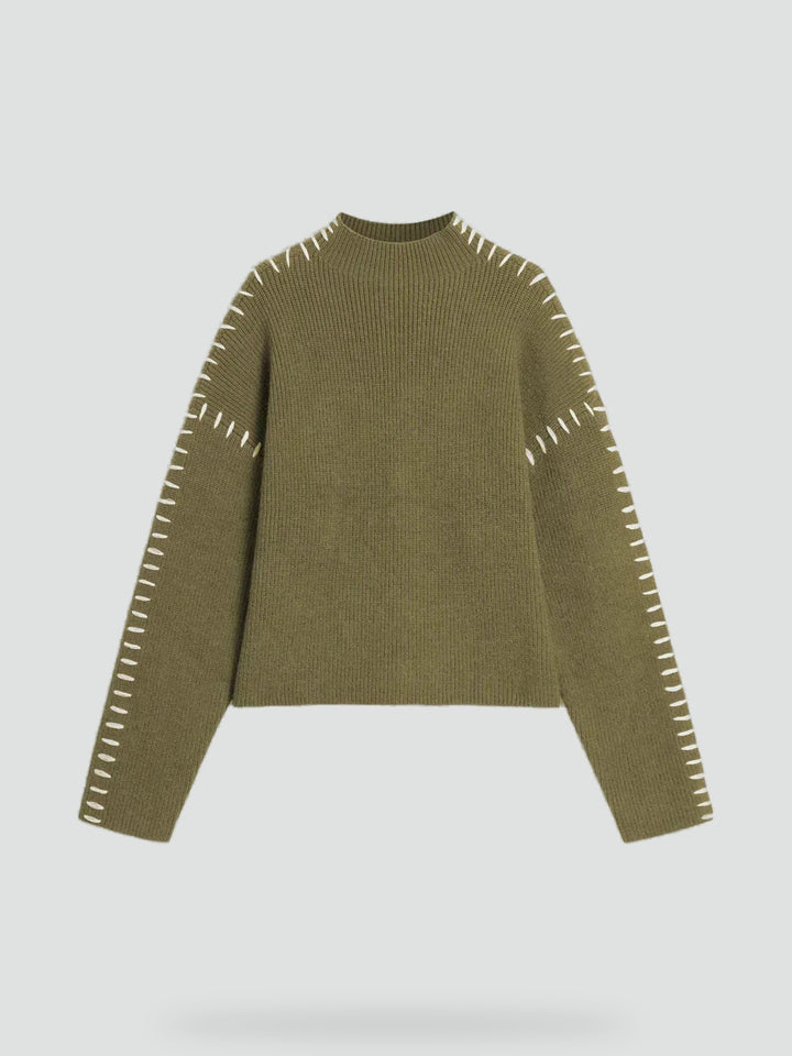 Pull oversize pour femme avec maille contrastante et col semi-montant