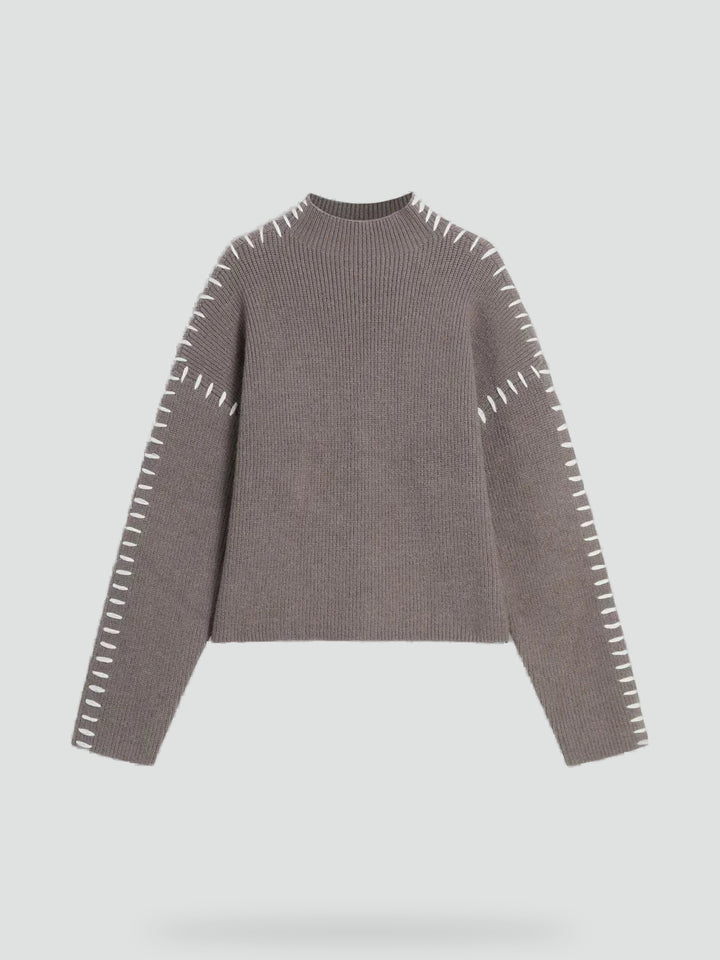 Pull oversize pour femme avec maille contrastante et col semi-montant