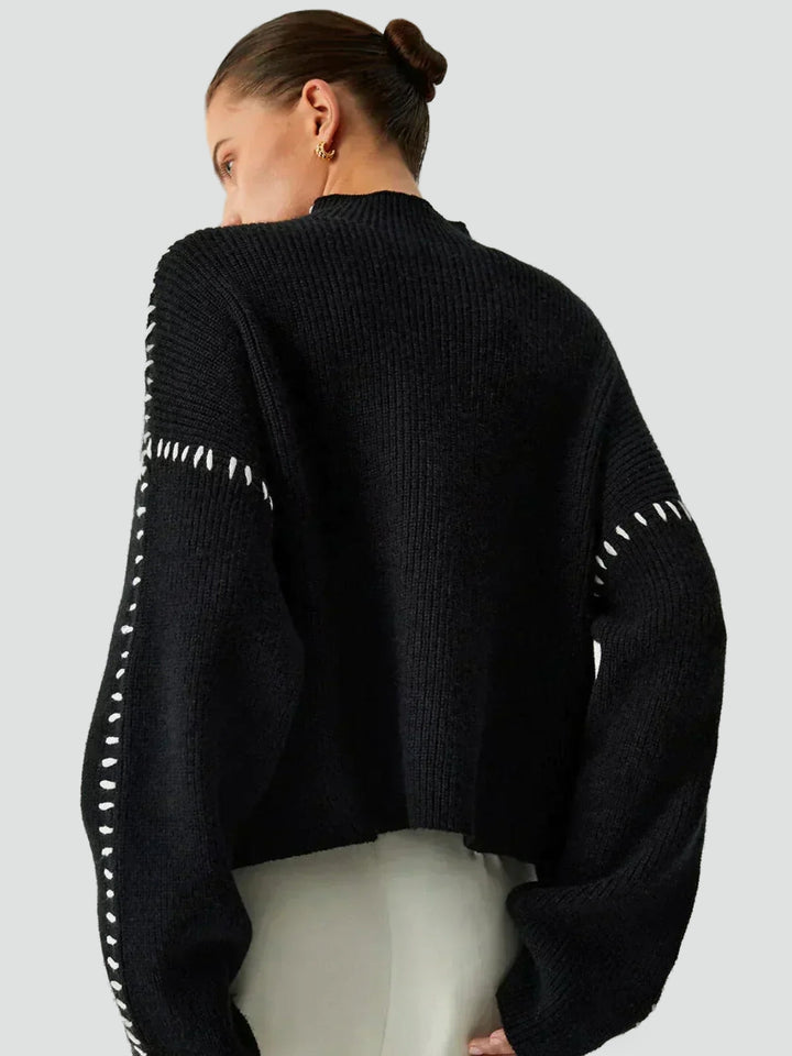 Pull oversize pour femme avec maille contrastante et col semi-montant