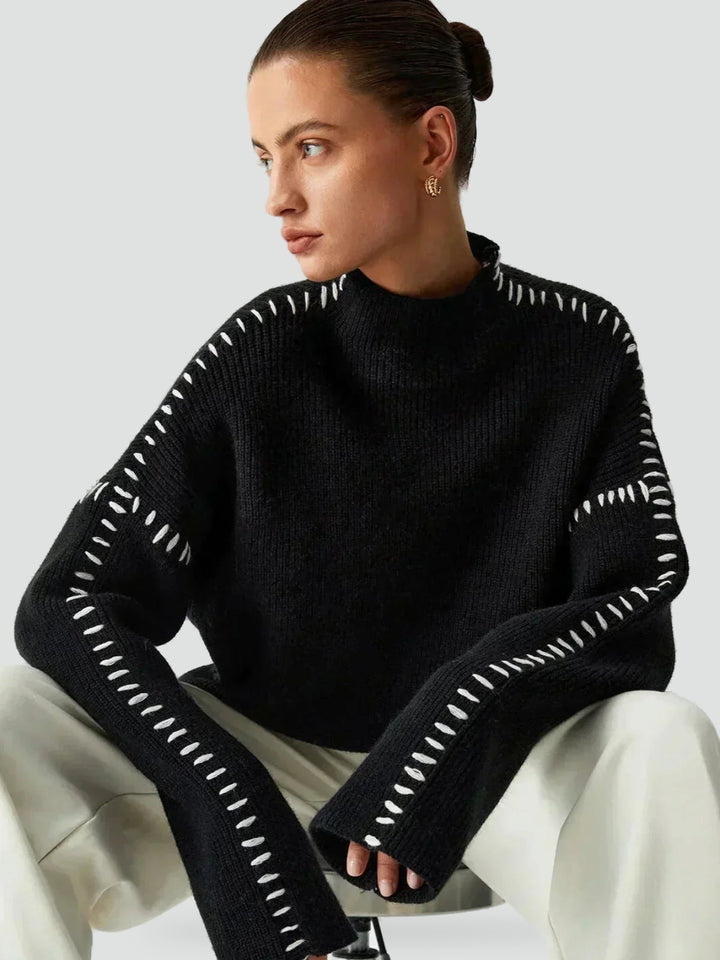 Pull oversize pour femme avec maille contrastante et col semi-montant