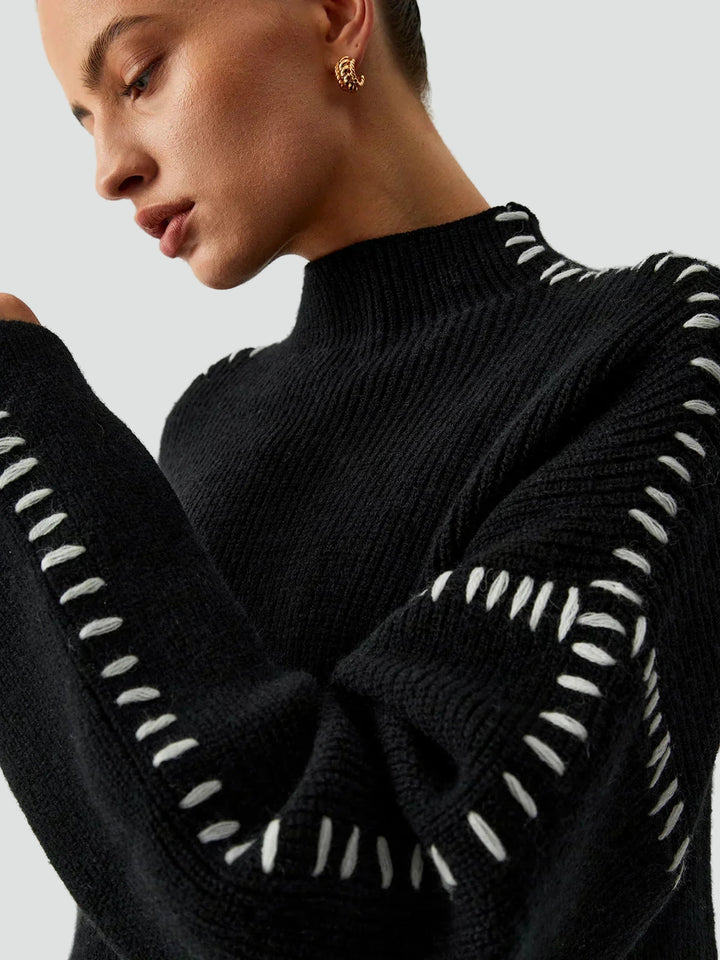 Pull oversize pour femme avec maille contrastante et col semi-montant