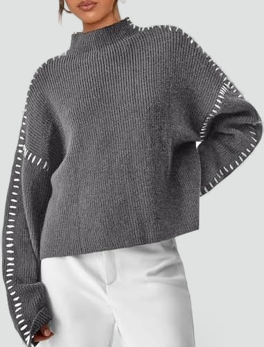 Pull oversize pour femme avec maille contrastante et col semi-montant